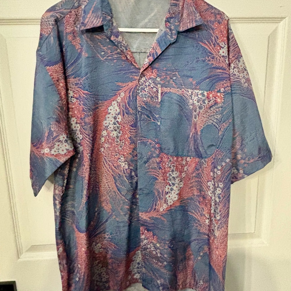 Men's Blue and Pink Patterned Shirt